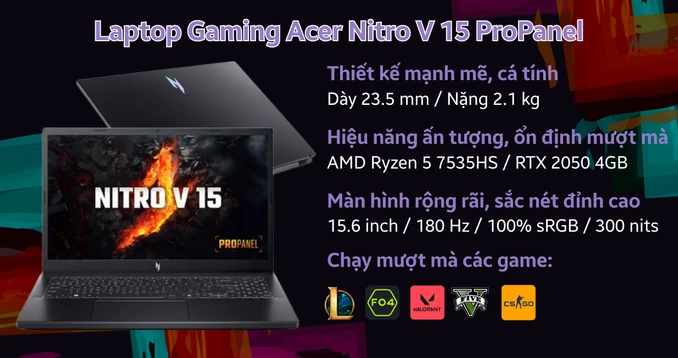 Laptop Gaming Acer Nitro V 15 ProPanel ANV15-41-R7AP - Cũ Trầy Xước